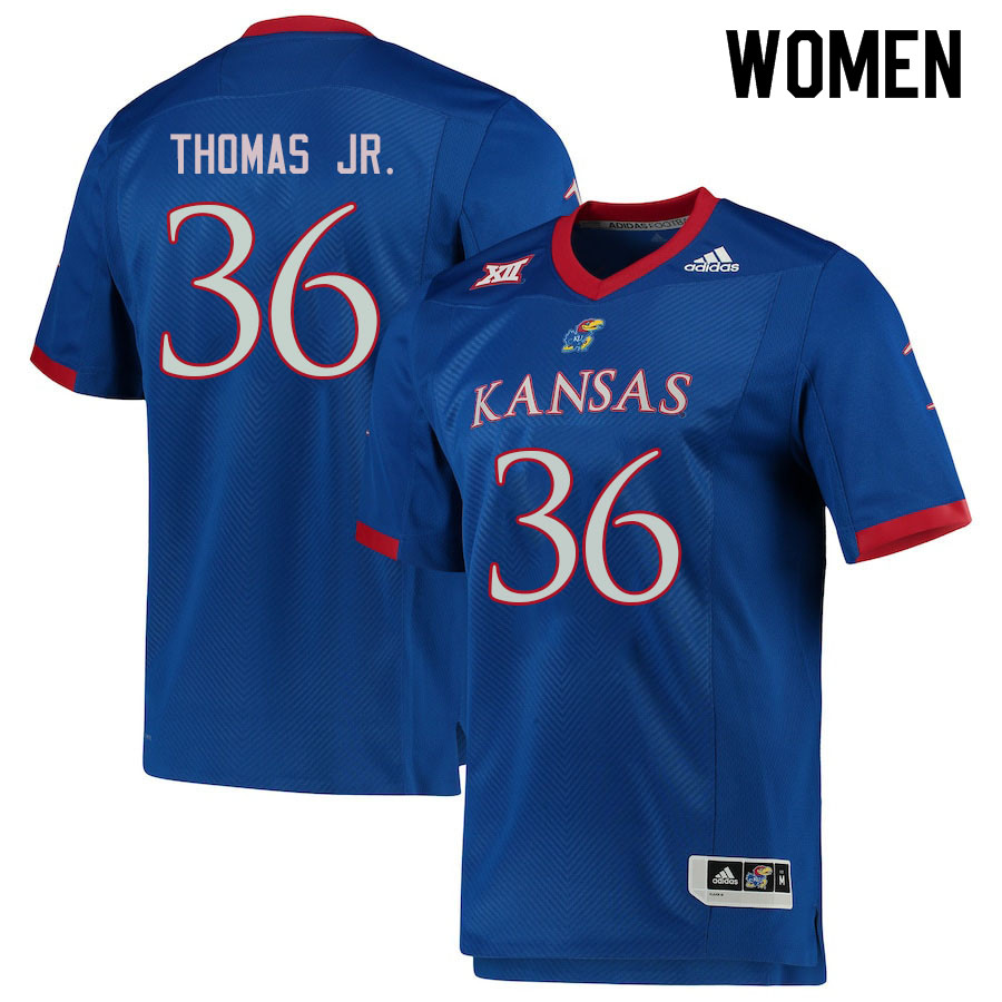 Women #36 DeAndre Thomas Jr. Kansas Jayhawks College Football Jerseys Sale-Royal